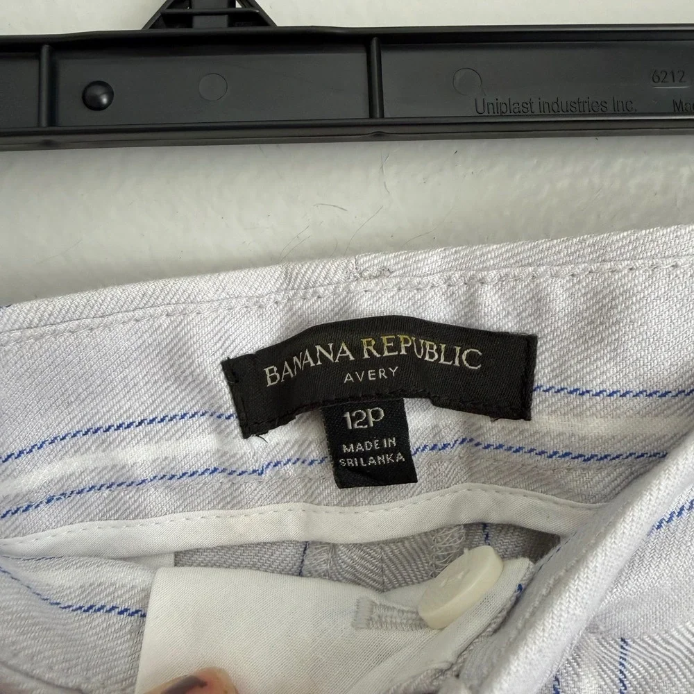 Banana‎ Republic Avery Striped Linen Blend Ankle Pants Grey Blue Womens 12P